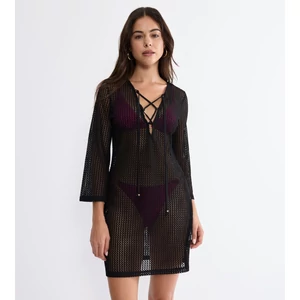 Beach MyWear Crochet Short Dress strandruha - fekete