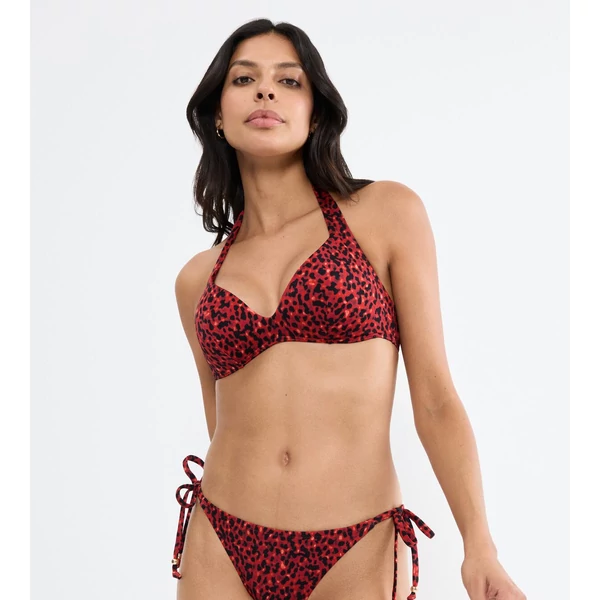 Midnight Swim PU Plunge bikini felső - piros mintás