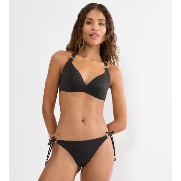 Summer Sunset PU Plunge szivacsos bikini felső - fekete