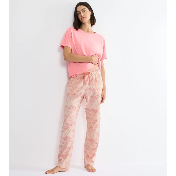 Mix & Match Trousers Jersey X 03 női nadrág - rózsaszín mintás